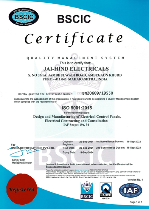 ISO Certificate, JAIHIND ELECTRICALS